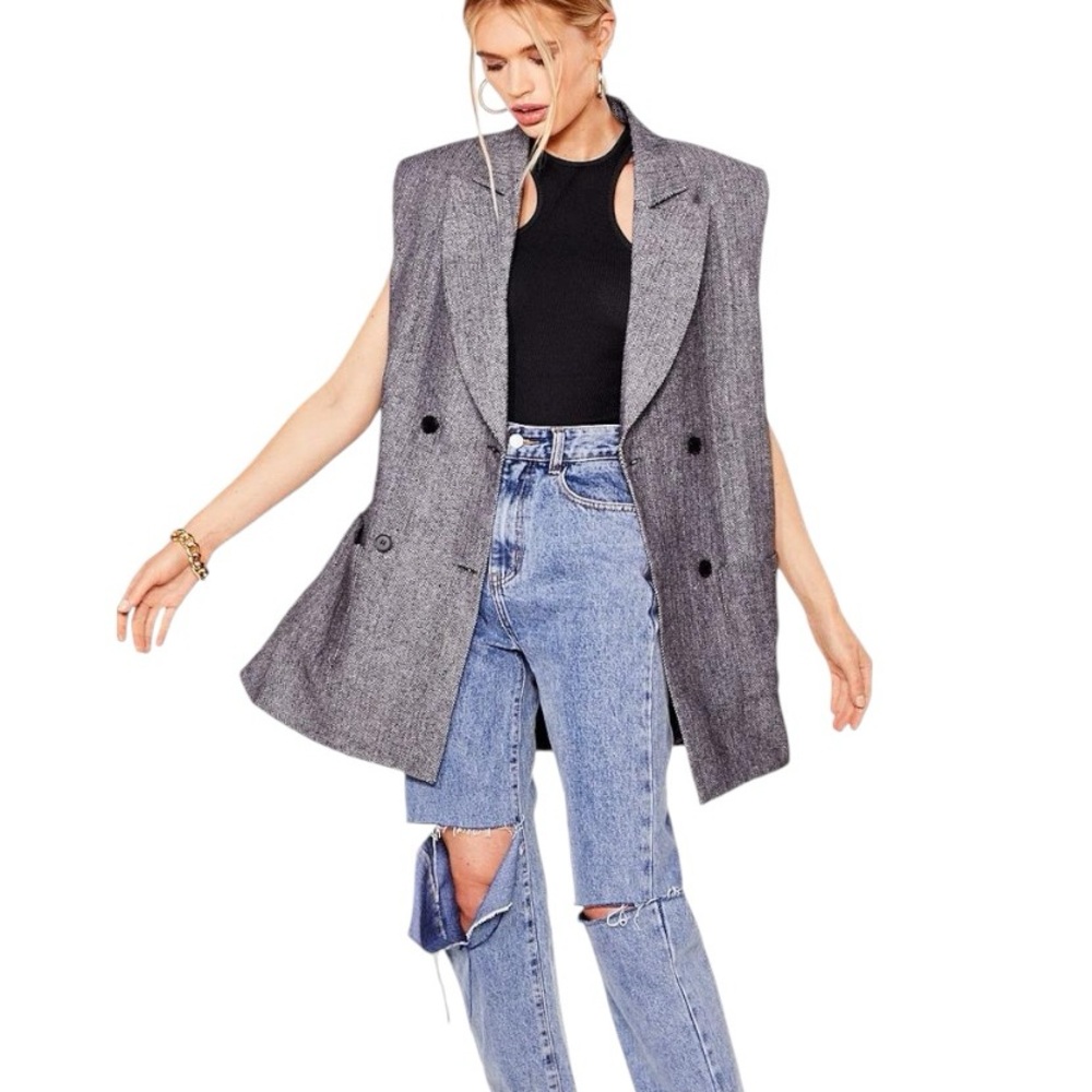 NWOT Nasty Gal Five O'Clock Somewhere Longline Blazer Herringbone Size 6